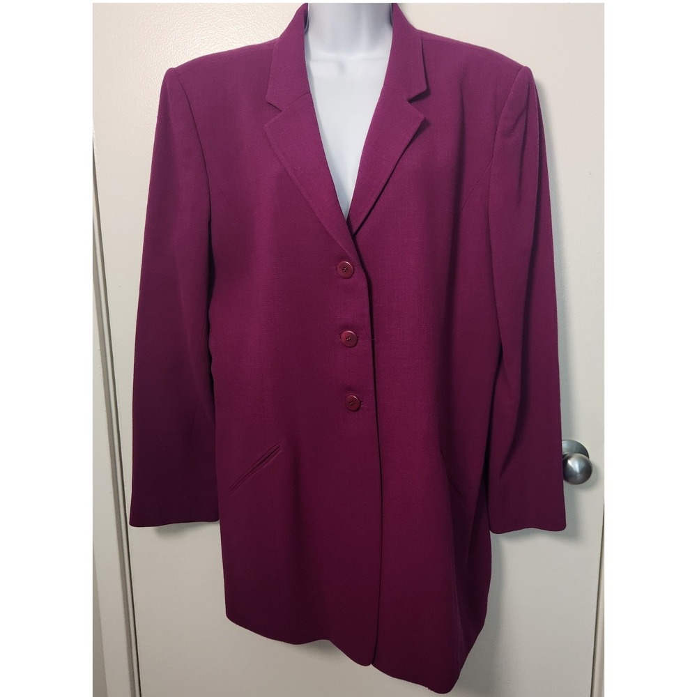 Dana Buckman Vintage Blazer 100% Wool 16‎ Purple Single Breast Notch Lapel Lined